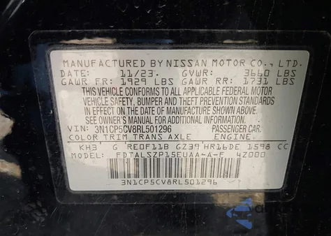 2024 Nissan Kicks Sv Xtronic Cvt z USA, uszkodzony, nr VIN 3N1CP5CV8RL501296